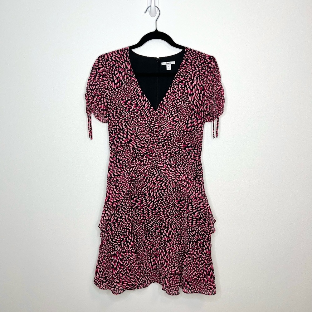 Bar III Printed Ruffle Mini Dress Pink Black Animal Print Women’s Size 2 NWOT